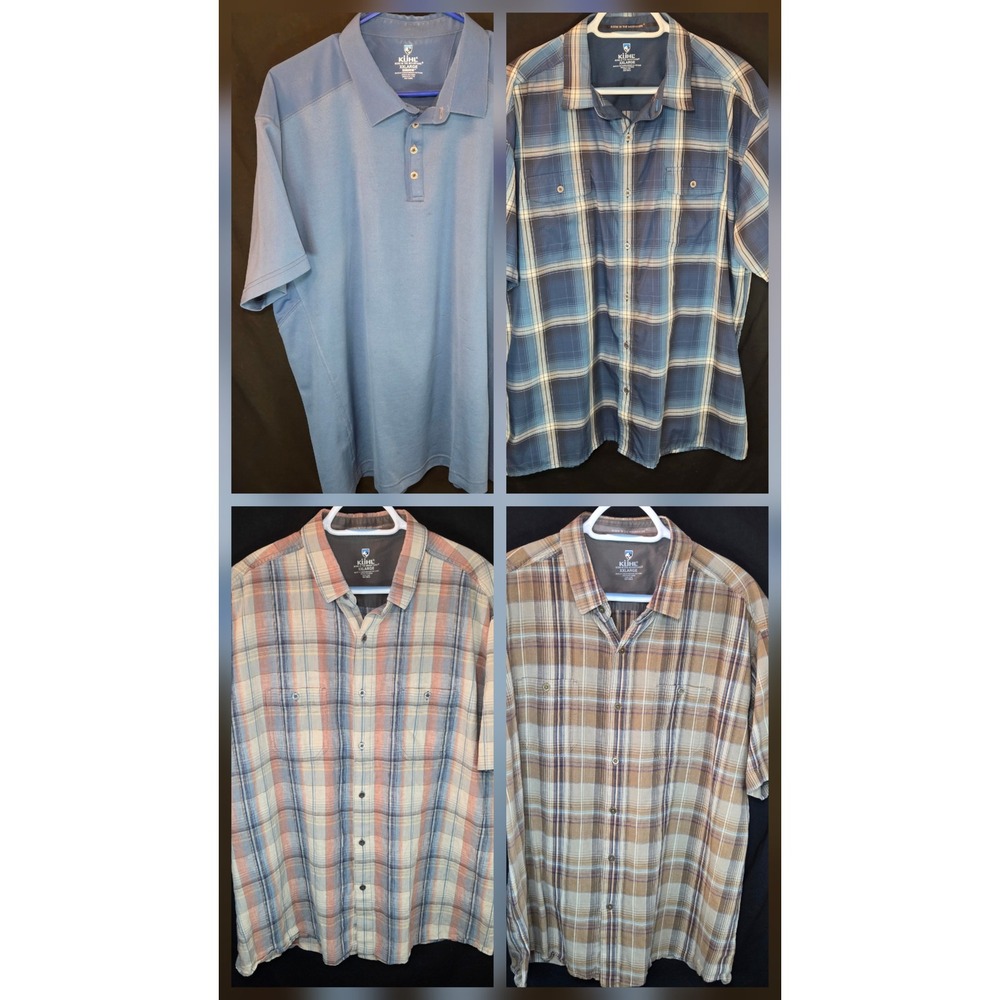 Lot of 4 Kuhl Mens XXL Short Sleeve Shirts Shadow Polo and Plaid Button‎ Down